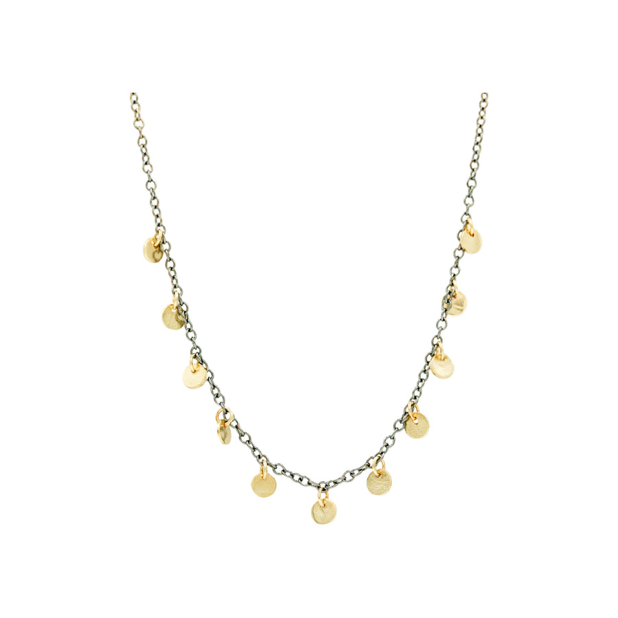 14k Tiny Discs Necklace / 14k Gold or Oxidized Silver Chain