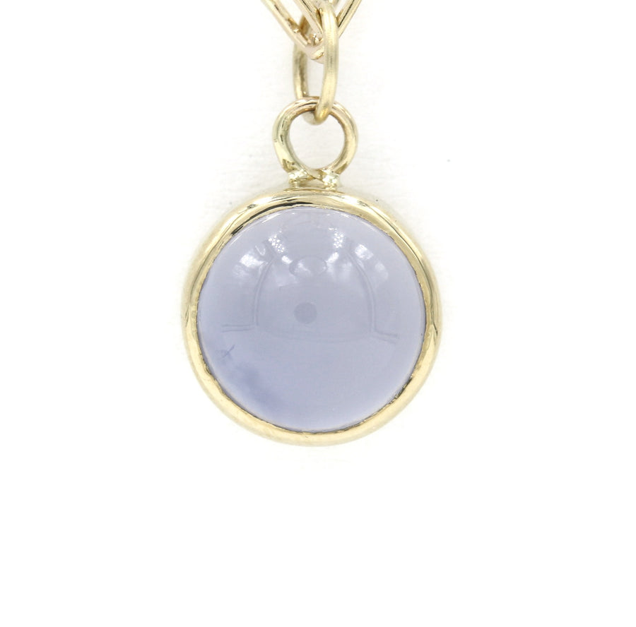 14k Gold 10mm Blue Chalcedony Pendant