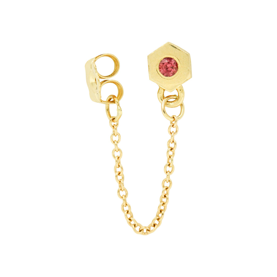 14k Birthstone Hexagon Chain Stud Earrings