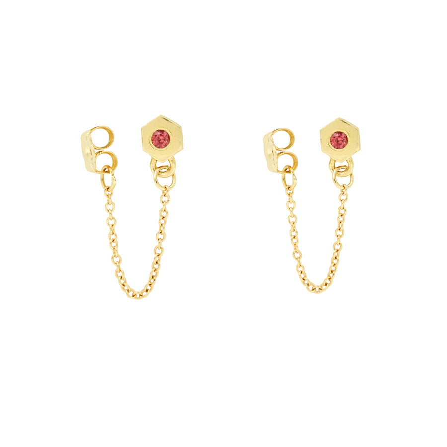 14k Birthstone Hexagon Chain Stud Earrings