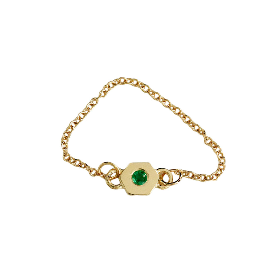 Birthstone Hexagon Chain Ring - Emerald - May
