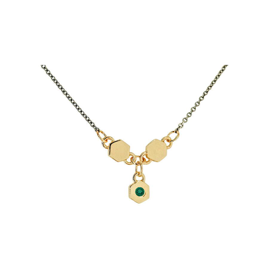 Birthstone Hexagon Necklace - May - Emerald