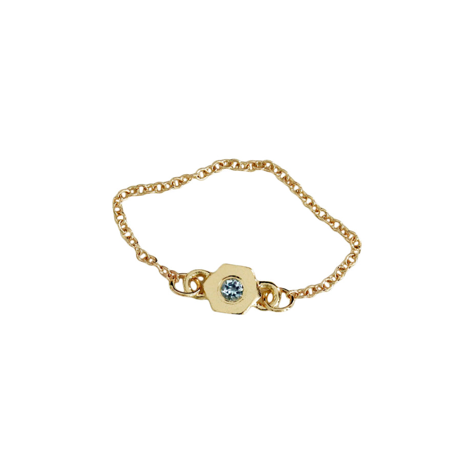 Birthstone Hexagon Chain Ring - March - Aquamarine